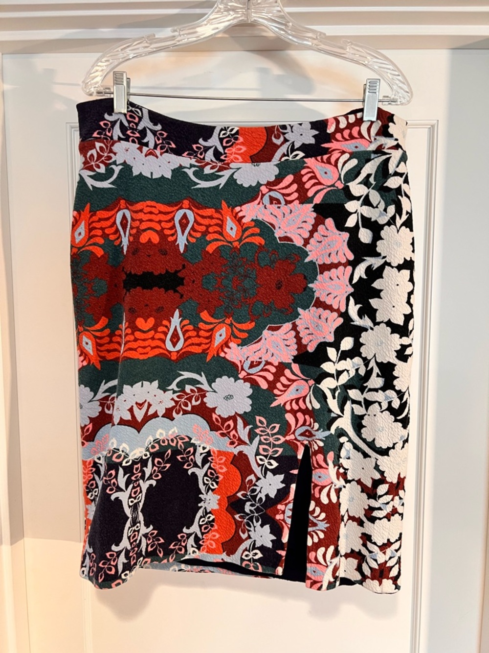 Printed Floral Midi Skirt in Red, Green & Black